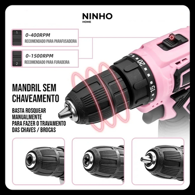 Parafusadeira e Furadeira Elétrica sem Fio 25 em 1